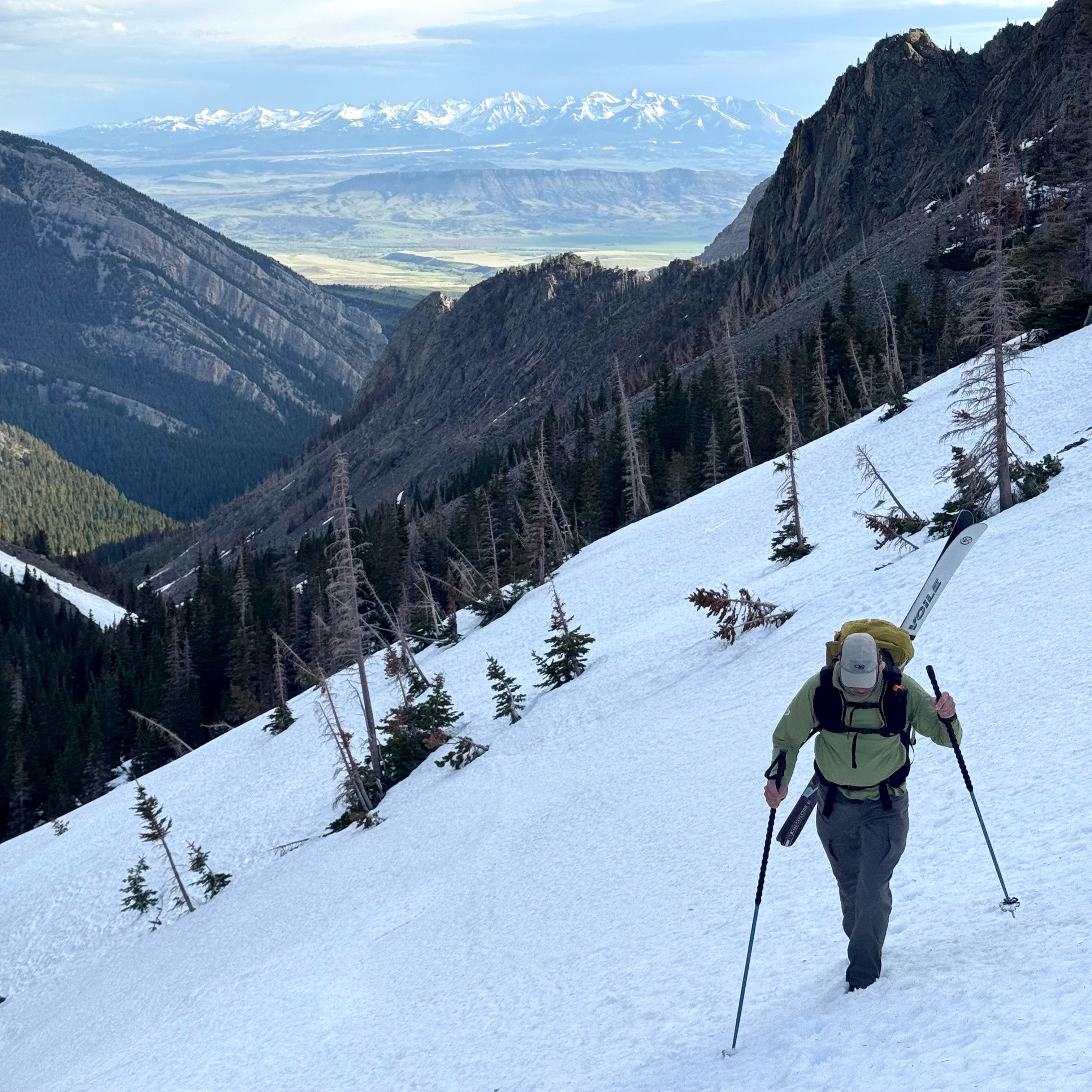 Skiing Elephanthead Mountain in the Absaroka Mountains near Livingston, Montana.