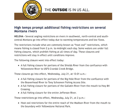 23 July, 2021 - Yellowstone River and Livingston Area Fly Fishing Report